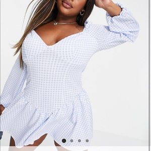 asos blue and white gingham plaid drop waist corset milkmaid skater dress